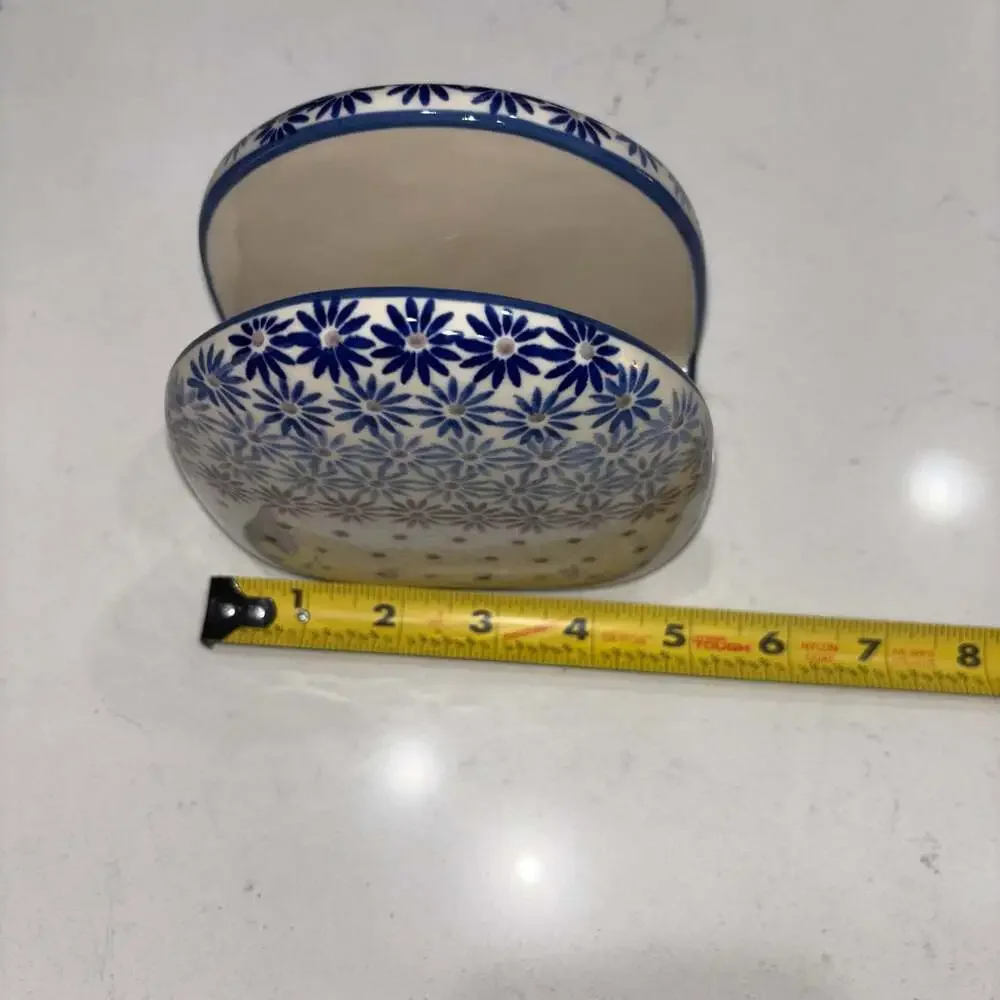 Blue Rose Polish Pottery Napkin Holder in Floral Gradient Pattern